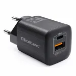 Qoltec GaN ULTRA 35W charger| 5-20V | 2.25-3A | 1 x USB type C PD | 1x USB QC 3.0 | Black