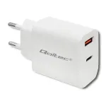 Qoltec Charger | 18W | 5-12V | 1.5-3A | USB type C PD | USB QC 3.0 | White