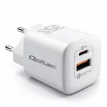 Qoltec GaN ULTRA 35W charger | 5-20V | 2.25-3A | 1 x USB type C PD | 1x USB QC 3.0 | White