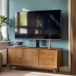 Maclean MC-386 Universal TV Stand Base for Cabinet Dresser Table Desk 32" - 75" 40kg VESA 35&deg; Rotating Temepred Glass Adjustable TV Height Powder Coating