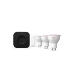 Philips Hue Starter set: 3 GU10 bulbs, dimmer switch, Hue Bridge Pro | GU10 | Zigbee, Wi-Fi, Bluetooth