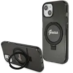 Guess GUHMP14SHRSGSK Hardcase Ring Stand Script Glitter MagSafe for iPhone 14 / 15 / 13 6.1" / black
