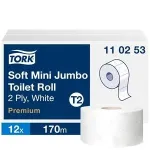 Tualetinis popierius Tork PREMIUM MINI JUMBO T2 110253,2 sl.,9.7cm x 170m,balta sp.,12 vnt.