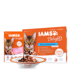 IAMS CAT DELIGHT STEAMED SALMON&COD GRAVY konservai katėms padaže 85 g x 12 vnt.