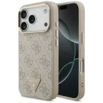 Dėklas Guess PU Leather 4G Strass Triangle Logo Gold Frame MagSafe Apple iPhone 17 Pro Max rožinis