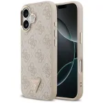 Dėklas Guess PU Leather 4G Strass Triangle Logo Gold Frame MagSafe Apple iPhone 17 rožinis