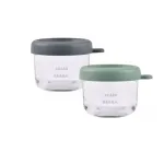 BEABA stiklinių indelių rinkinys su silikoniniais dangteliais, 2 x 150 ml, Mineral / Sage Green