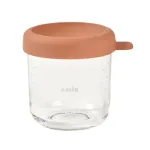 BEABA stiklinis maisto indelis su silikoniniu dangteliu, 250 ml, Terracotta