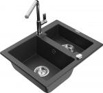 Granitinė virtuvinė plautuvė Mexen Carlos su mai&scaron;ytuvu ir sifonu, Juodas granite+Chrome