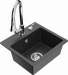 Granitinė virtuvinė plautuvė Mexen Milo su mai&scaron;ytuvu ir sifonu, Juodas granite+Chrome