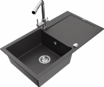 Granitinė virtuvinė plautuvė Mexen Leo su mai&scaron;ytuvu ir sifonu, Juodas granite+Chrome