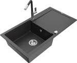 Granitinė virtuvinė plautuvė Mexen Leo su mai&scaron;ytuvu ir sifonu, Juodas granite+Juodas/Chrome