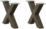 Kavos staliuko kojelės, X formos, 2 vnt., natūralus plienas, 50x(42-43) cm, plienas