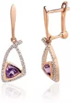 Diamond Sky Jewelry Auksiniai auskarai su deimantais ir ametistais &bdquo;&Scaron;viesos Geometrija&ldquo;