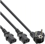 Maitinimo kabelis InLine Y tipo maitinimo kabelis 1x CEE 7/7 kampuotas / 2x 3 kontaktų IEC C13 ki&scaron;tukas, 1m, 1 m, F tipo ki&scaron;tukas, 2 x C13 lizdas