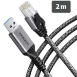 AXAGON ADE-AM20 USB-A 3.2 Gen 1 &ndash; &bdquo;Gigabit Ethernet&ldquo; adapteris su integruotu CAT6 RJ-45 tinklo kabeliu (2 m), Asix AX88179B