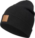 Occulto unisex megzta akrilinė kepurė su odine etikete, juoda, Beanie