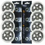 Kaučiukiniai riedučių ratukai 84 mm, 8 vnt. rinkinys + Abec-7 guoliai, balti, Nils