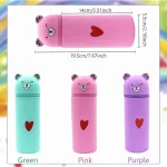 Bigbuy Kids 2 in 1 mink&scaron;tas silikoninis pie&scaron;tukų dėklas-stovas su me&scaron;kiuku, mielas kawaii me&scaron;kiuko formos pie&scaron;tukų dėklas-puodelis, mielas pie&scaron;tukų dėklas-stovas moksleivėms, žalias, pie&scaron;tukų dėklas
