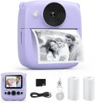 Vaikų momentinių nuotraukų kamera su 32gb kortele ir spausdinimo popieriumi (violetinė)