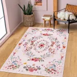 Tukdak Rožinis gėlėtas kilimas svetainei 120 x 170 cm, skalbiamas neslystantis kilimas miegamajam Boho trumpo plauko mink&scaron;tas modernus kilimas virtuvės kilimas svetainės kilimas vaikų kambariui biuro valgomajam