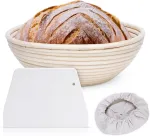 Clheatky apvalus duonelės kildinimo krep&scaron;elis, skersmuo 25 cm, auk&scaron;tis 8,5 cm, kildinimo krep&scaron;elio rinkinys su 1 lino įdėklu, grandikliu, rotango kildinimo krep&scaron;elis, duonos krep&scaron;elis duonos kepimui, telpa 600 g te&scaron;los