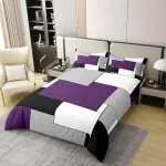 Homemissing violetinis geometrinis ra&scaron;tas 100% medvilnės antklodės užvalkalas 220 x 240 cm modernus kvadratinis moterų juodos pilkos baltos patalynės geometrinis patalynės komplektas su 2 pagalvių užvalkalais