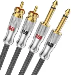 Emk rca į 1/4 kabelį, dvigubas rca į dvigubą 1/4" ts stereo garso jungties kabelis, jungiamasis laidas namų kinui, stiprintuvui, gitarai, klavi&scaron;iniams, pianinui, mik&scaron;eriui, dvd grotuvui, garsiakalbiui (2.4m, sidabrinis)