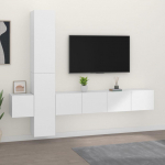 TV staliukas Televizoriaus spintelių komplektas, 5 dalių, baltas, mediena