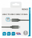 USB-C laidas DELTACO &bdquo;SuperSpeed&ldquo; , 1 m, pintas, USB 3.1 Gen 2, 10 Gbps, 100W / USBC-1412M