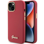 Apple iPhone 15 Guess dėklas Silicone Script Metal Logo & Frame (GUHCP15SSMBSLM) raudonos spalvos