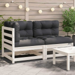 Dvivietė sodo sofa su pagalvėlėmis, balta, pu&scaron;ies masyvas