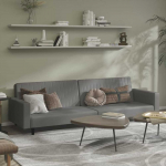 Dvivietė sofa-lova, pilkos spalvos, dirbtinė oda