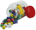 Dėlionė TimeTEX Spalvotų žaidimo kauliukų rinkinys plastikiniame inde, 100 vnt., 15 mm (TT93601)