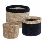 Hs Decoration PIECES Sandėliavimo krep&scaron;eliai i&scaron; džiuto, apvalūs, 3 vnt., natūrali spalva + juoda