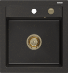 Granitinė virtuvinė plautuvė Mexen Vito su sifonu, Metallic juodas/auksinis+Gold, 520 x 490 mm