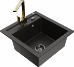 Granitinė virtuvinė plautuvė Mexen Vito su mai&scaron;ytuvu ir sifonu, Metallic juodas/auksinis+Gold