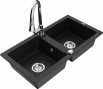 Granitinė virtuvinė plautuvė Mexen Mario su mai&scaron;ytuvu ir sifonu, Juodas+Chrome