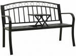 Sodo suoliukas su staliuku, juodos spalvos, 120cm, plienas