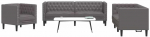 Sofa Chesterfield sofų komplektas, 3 dalių, pilkas, dirbtinė oda