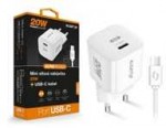 ALIGATOR i&scaron;manusis tinklo mini įkroviklis PD 20W, 1x USB-C, USB-C/USB-C laidas, baltas
