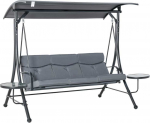 Outsunny 3 vietų sodo sūpynės su reguliuojamu stogeliu nuo saulės - Pilka+juoda 271 x 125 x 177 cm