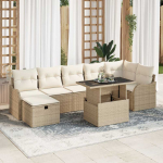 Lauko baldų komplektas Sodo Sofų Rinkinys su pagalve 8 pcs Smėlio Poli ratanas