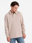 Collar Vyri&scaron;kas struktūruotas megztinis su polo apykakle &ndash; smėlio spalvos V2 OM-SSNZ-0149