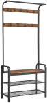 Songmics Drabužių kabykla su batų laikymo suoliuku, 33,7x84x183 cm, ruda ir juoda