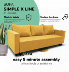 Meb & Podrez Klasikinis sofa-lova Simple X Line, su skalbinių dėže, Podrez,, geltonos spalvos