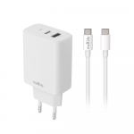 Telforceone Maxlife MXTC-10-30AC PD QC įkroviklis 1x USB-C 1x USB 30W baltas + USB-C - USB-C laidas 60W