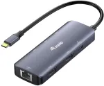 Equip USB-C 7-in-1 MST daugiafunkcis adapteris, dvigubas HDMI 4K/30Hz, gigabitinė Ethernet, 100W USB-C PD, USB-C (5 Gbps) x 1, USB-A (5 Gbps) x 2, laidinis, USB 3.2 Gen 1 (3.1 Gen 1) Type-C, 100 W, 10,100,1000 Mbit/s, pilka, 4K Ultra HD