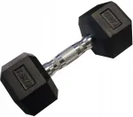 Kubisport Vienos rankos &scaron;e&scaron;iakampė gumuota hantelė, tvirtas svarmuo 7,5kg (Kub_05-CB7/5HEX)