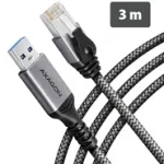 AXAGON ADE-AM30 USB-A 5 Gbps &ndash; Gigabit Ethernet adapteris su integruotu CAT6 RJ-45 tinklo kabeliu (3 m), Asix AX88179B